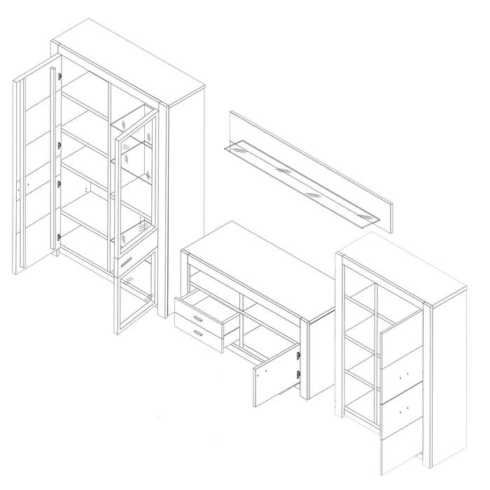 Hometrend | Hartford VC-01 Wohnkombination | 4-teilig | Asteiche massiv geölt / Wild Eiche