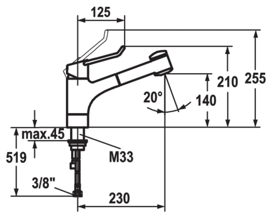 Naber | Vita Pro 2 | Einhebelmischer | chrom | mit kurzem Hebel L 125 mm | Hochdruck
