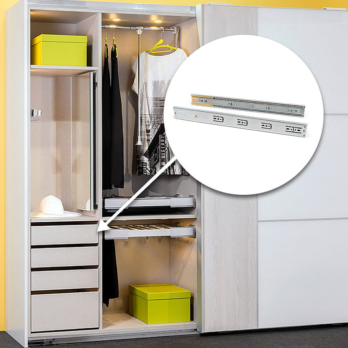 Satz kugelgelagerter Korpusschienen Schubladen Vollauszug, Schließautomatik, H 45mm, L 300mm, Stahl, Verzinkt