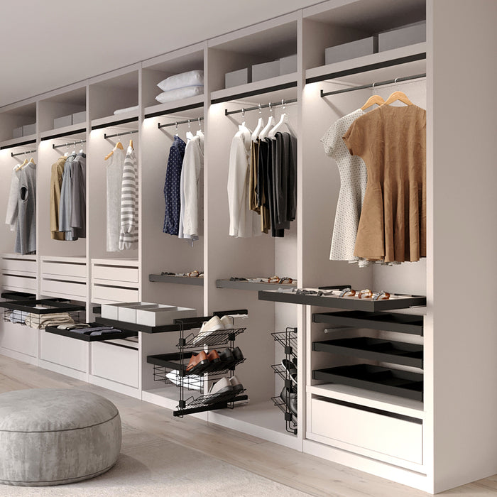 Emuca Satz von 2 x 0,75 m langen Luxe-Garderobenstangen Halterungen, Aluminium Kunststoff, Tiefschwarz lackiert, texturiert