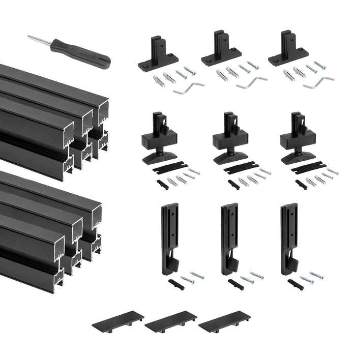 Emuca Satz von 3 Zero Rahmen Beschlägen Profilen Boden- Wandmontage rechteckiger Nivellierung, Aluminium Zamak, Schwarz strukturiert