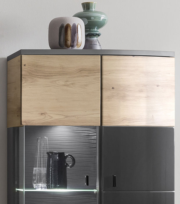 Hometrend | DERA 032 Kleinevitrine | Dekor Artisan Eiche-Anthrazit MDF HG TG / Artisan Eiche-Anthrazit