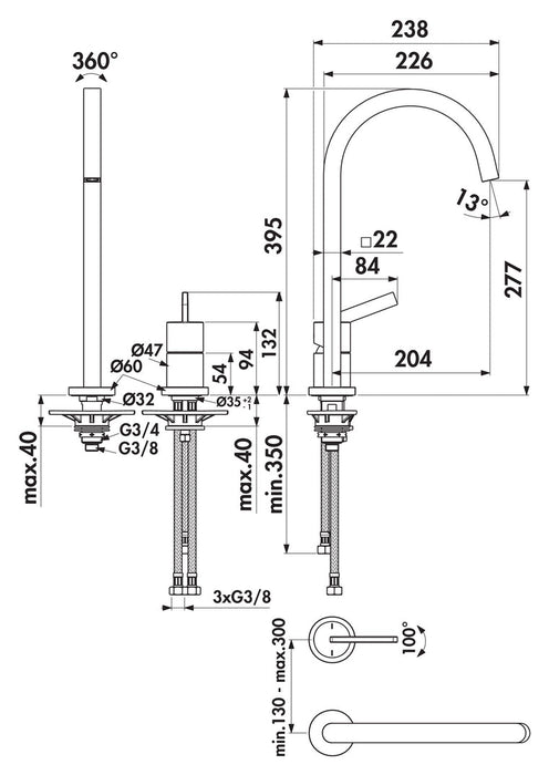 Naber | Gusto E2 | Einhebelmischer | chrom | Hochdruck
