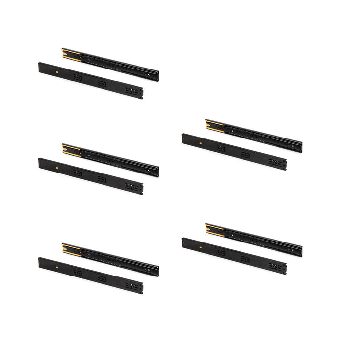 Emuca | 5er Satz Kugelführungen, H 45mm, T 550mm, Vollauszug, Schließautomatik, Schwarz