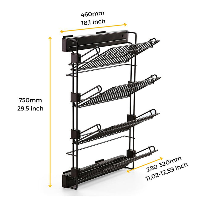 Schuh-Regal seitlich ausziehbar Moka, Links, Mokka, Stahl