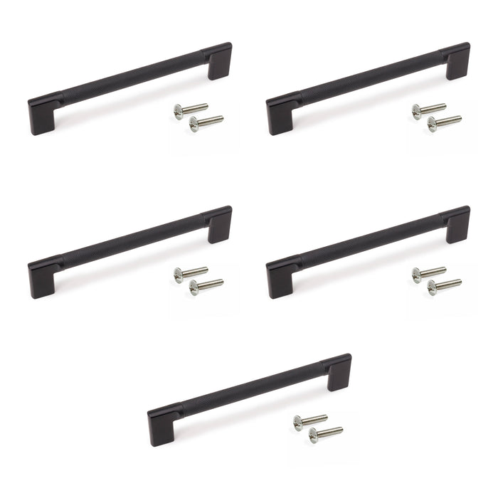Lot von 5 Möbelgriffe Sofia, L221mm, 192mm Achsenabstand, Aluminium, Schwarz lackiert