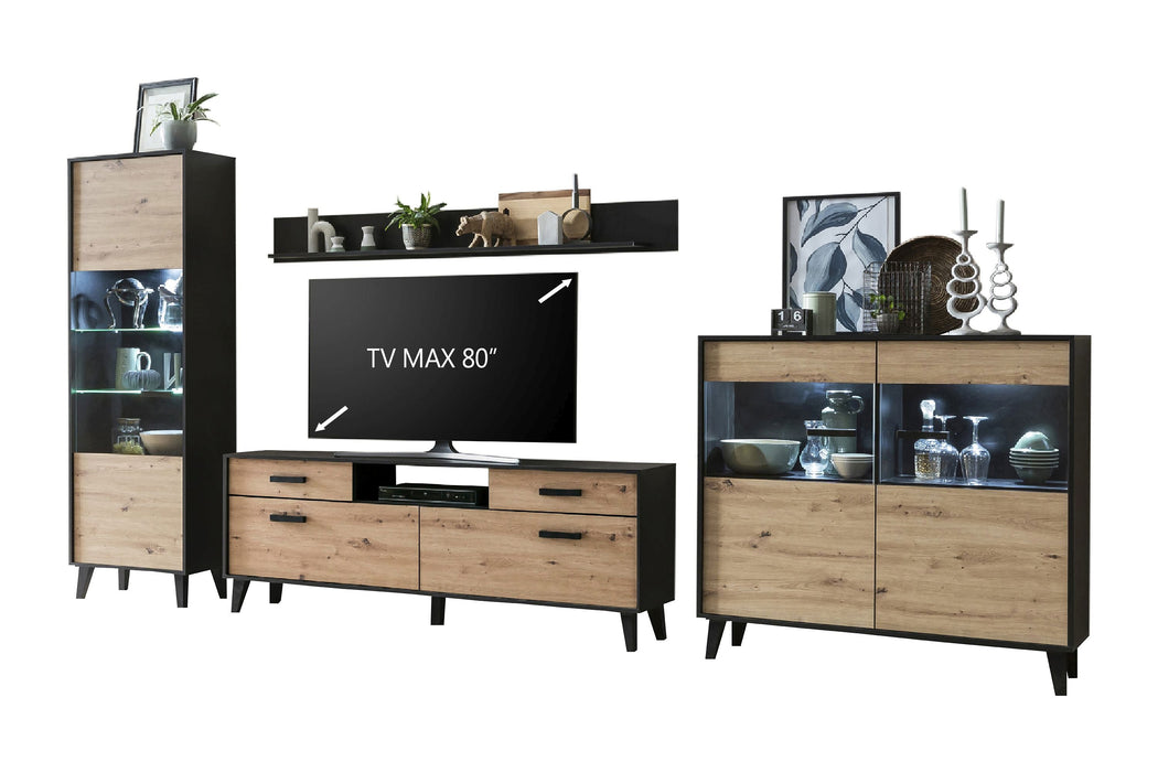 Hometrend | ARTONA VA Wohnkombination | 4-teilig | Dekor Artisan Eiche / Schwarz