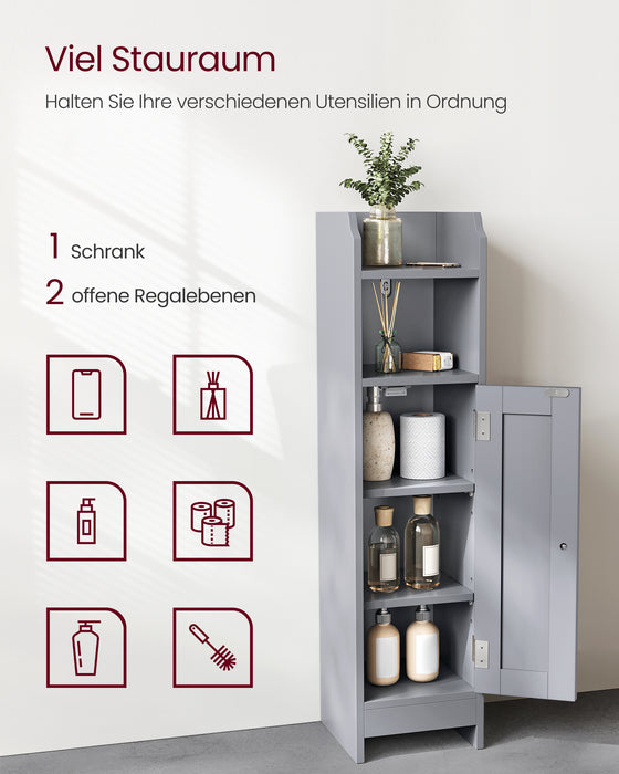 AUSLAUF VASAGLE | Slim Bathroom Floor Storage Cabinet with Door und Shelves, Freestanding Bathroom Storage Unit, Narrow Bathroom Toilet Paper Storage Cabinet, Adjustable Shelves, Dove grau BBC310P36