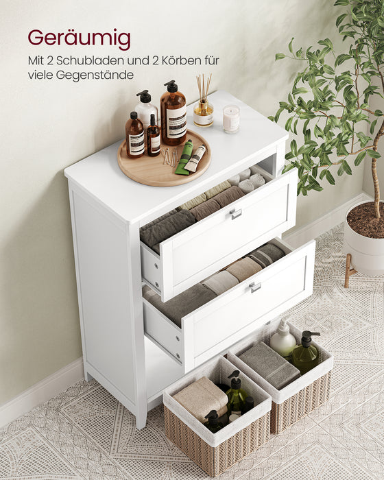 AUSLAUF VASAGLE | Bathroom Cabinet, Storage Cabinet, 2 Drawers with 1 Set of Adjustable Dividers, 2 Baskets, Side Board, 30 x 60 x 80 cm, Cloud weiß BBC545W02