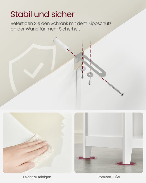 AUSLAUF VASAGLE | Bathroom Cabinet, Storage Cabinet, 2 Drawers with 1 Set of Adjustable Dividers, 2 Baskets, Side Board, 30 x 60 x 80 cm, Cloud weiß BBC545W02