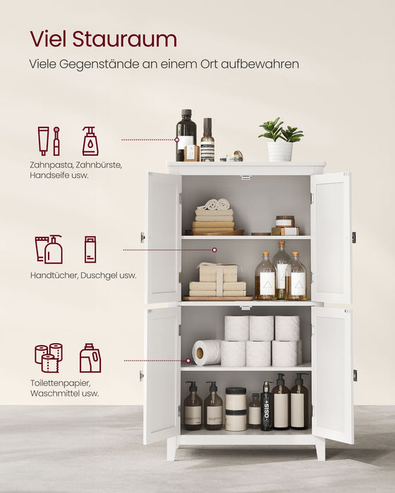 AUSLAUF VASAGLE | Bathroom Floor Storage Cabinet, Bathroom Storage Unit, Freestanding Cabinet with 4 Doors, Adjustable Shelves, 11.8 x 23.6 x 43.3 Inches, weiß UBBC552P31