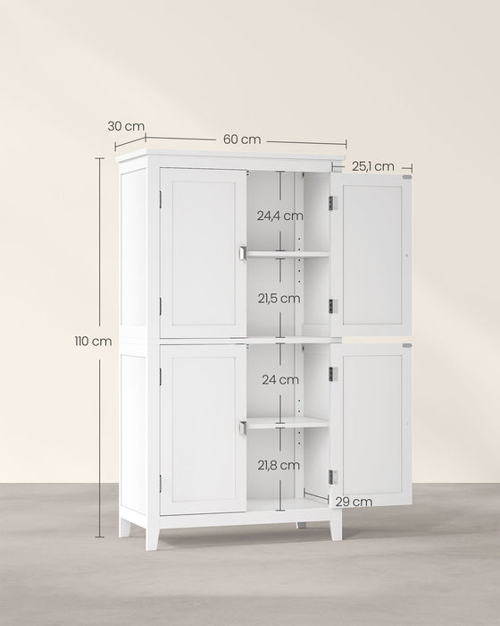 AUSLAUF VASAGLE | Bathroom Floor Storage Cabinet, Bathroom Storage Unit, Freestanding Cabinet with 4 Doors, Adjustable Shelves, 11.8 x 23.6 x 43.3 Inches, weiß UBBC552P31