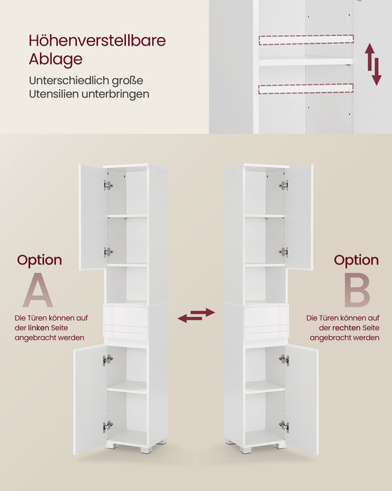 NEU | VASAGLE | Badezimmerschrank 30 x 30 x 170 cm mit verstellbaren Ablagen