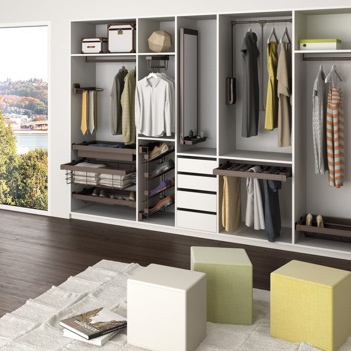 Schuh-Regal seitlich ausziehbar Moka, Links, Mokka, Stahl