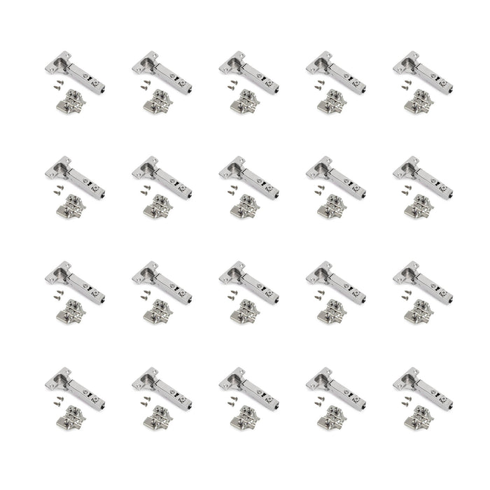 Emuca | Kit von 20 Topfscharniere X92, Schließautomatik, 105-Grad Winkel, Montageplatten vormontiereten Schrauben Spreizdübeln, Durchmesser 5x9,5mm, H 0, Stahl, Nickel satiniert