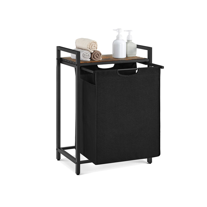 AUSLAUF VASAGLE | Laundry Basket, Laundry Hamper, Pull-Out und Removable Laundry Bag, Shelf, Metal Frame, 65L, 50 x 33 x 72 cm, rustikal braun und Black BLH101B01