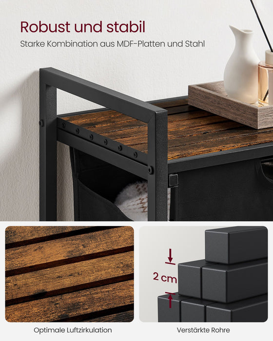 AUSLAUF VASAGLE | Laundry Basket, Laundry Hamper, Pull-Out und Removable Laundry Bag, Shelf, Metal Frame, 65L, 50 x 33 x 72 cm, rustikal braun und Black BLH101B01