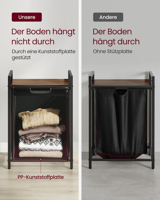 AUSLAUF VASAGLE | Laundry Basket, Laundry Hamper, Pull-Out und Removable Laundry Bag, Shelf, Metal Frame, 65L, 50 x 33 x 72 cm, rustikal braun und Black BLH101B01