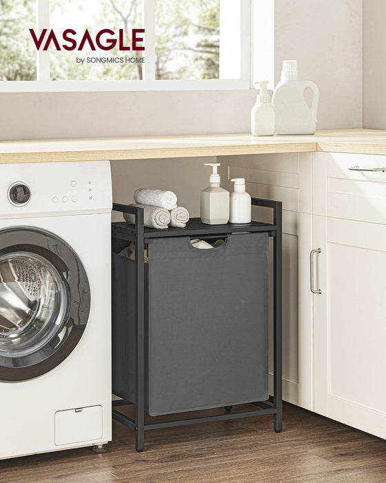 AUSLAUF VASAGLE | Laundry Basket, Laundry Hamper, Pull-Out und Removable Laundry Bag, Shelf, Metal Frame, 65L, 50 x 33 x 72 cm, Black und grau BLH101G01