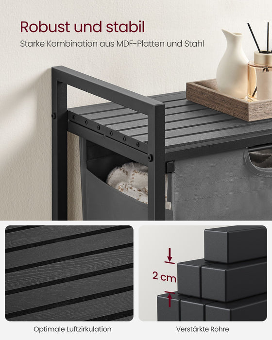 AUSLAUF VASAGLE | Laundry Basket, Laundry Hamper, Pull-Out und Removable Laundry Bag, Shelf, Metal Frame, 65L, 50 x 33 x 72 cm, Black und grau BLH101G01