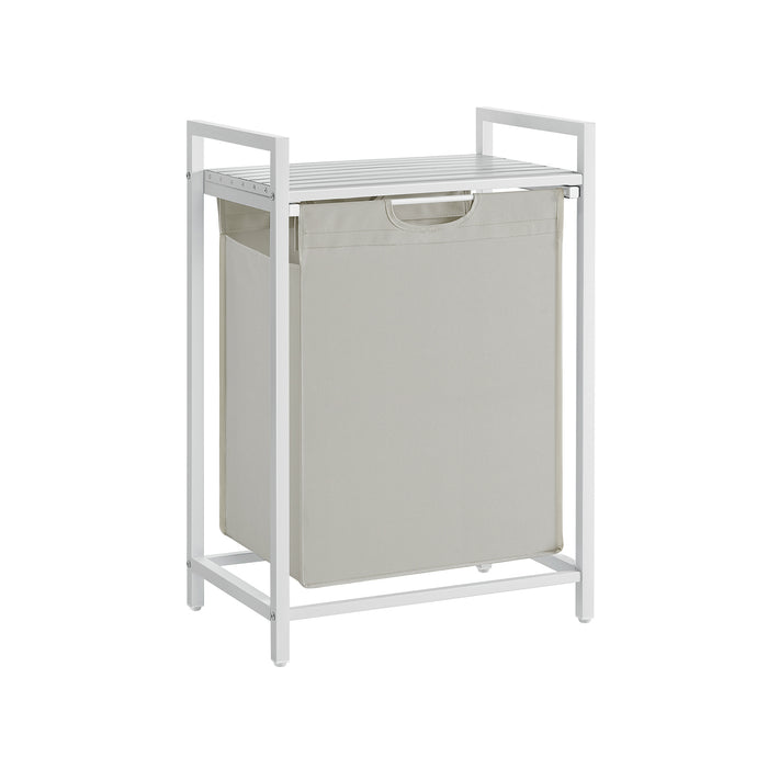 AUSLAUF VASAGLE | Laundry Basket, Laundry Hamper, Pull-Out und Removable Laundry Bag, Shelf, Metal Frame, 65L, 50 x 33 x 72 cm, weiß BLH101W01