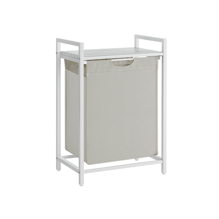 AUSLAUF VASAGLE | Laundry Basket, Laundry Hamper, Pull-Out und Removable Laundry Bag, Shelf, Metal Frame, 65L, 50 x 33 x 72 cm, weiß BLH101W01