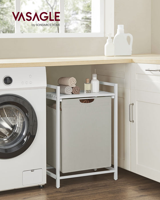 AUSLAUF VASAGLE | Laundry Basket, Laundry Hamper, Pull-Out und Removable Laundry Bag, Shelf, Metal Frame, 65L, 50 x 33 x 72 cm, weiß BLH101W01