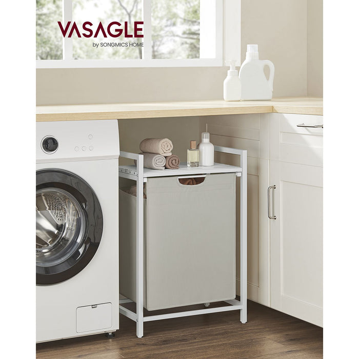 AUSLAUF VASAGLE | Laundry Basket, Laundry Hamper, Pull-Out und Removable Laundry Bag, Shelf, Metal Frame, 65L, 50 x 33 x 72 cm, weiß BLH101W01