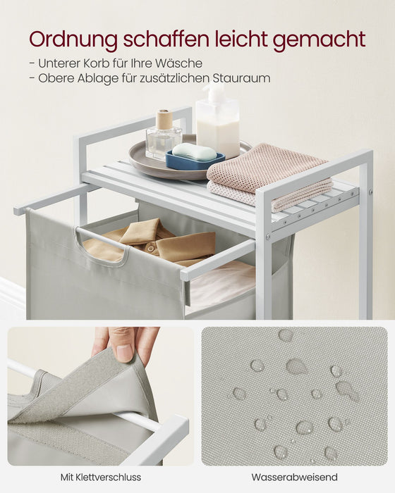AUSLAUF VASAGLE | Laundry Basket, Laundry Hamper, Pull-Out und Removable Laundry Bag, Shelf, Metal Frame, 65L, 50 x 33 x 72 cm, weiß BLH101W01