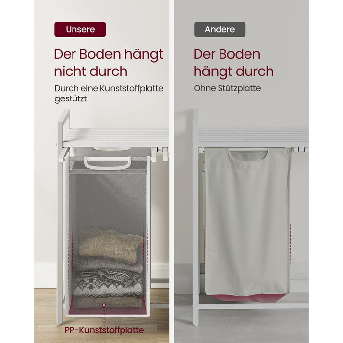 AUSLAUF VASAGLE | Laundry Basket, 2-Compartment Laundry Hamper, Pull-Out und Removable Laundry Bags, Laundry Sorter, Shelf, Metal Frame, 2 x 46L, 73 x 33 x 72 cm, weiß BLH201W01