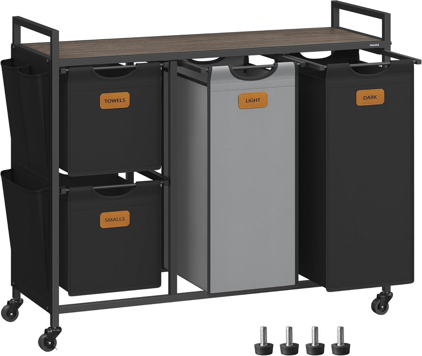 VASAGLE | Wäschekorb 4 Fächer kastanienbraun-tintenschwarz-taubengrau