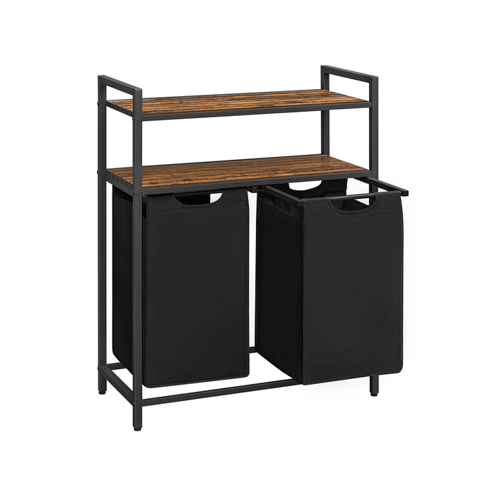 AUSLAUF VASAGLE | Laundry Basket, Laundry Hamper, Laundry Sorter with 2 Pull-Out und Removable Bags, 2 Storage Shelves, 46L Capacity per Bag, for Bathroom, Laundry Room, rustikal braun und Black BLH211B01