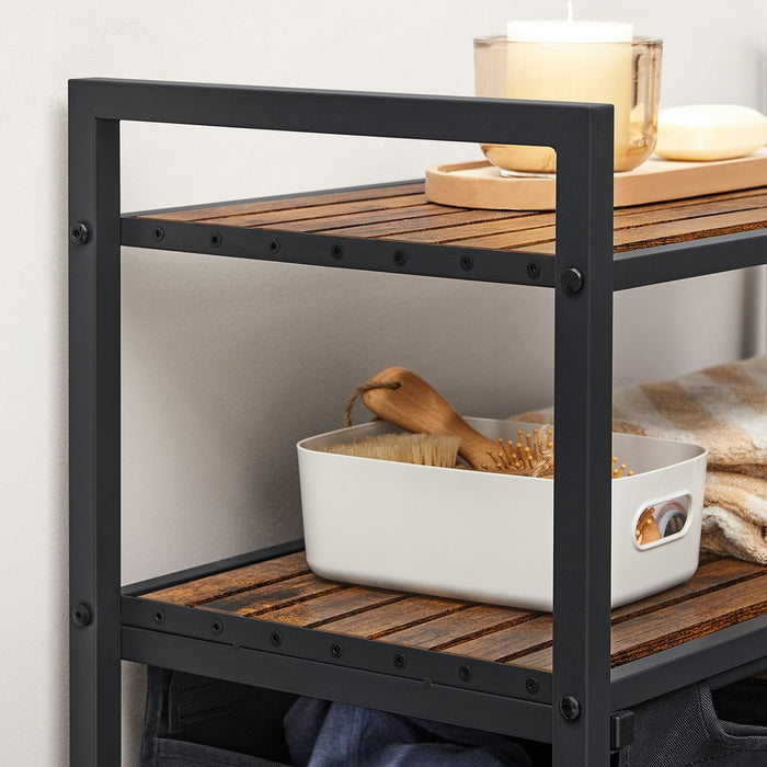 AUSLAUF VASAGLE | Laundry Basket, Laundry Hamper, Laundry Sorter with 2 Pull-Out und Removable Bags, 2 Storage Shelves, 46L Capacity per Bag, for Bathroom, Laundry Room, rustikal braun und Black BLH211B01