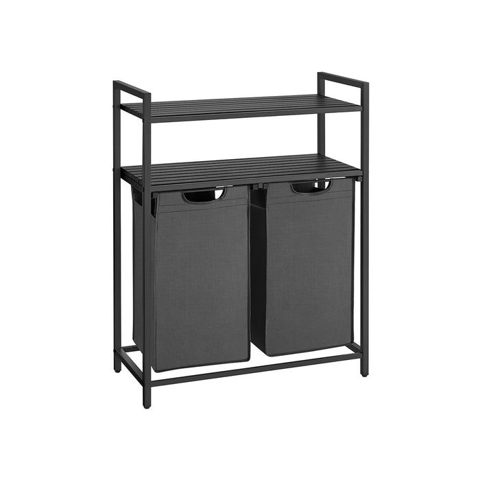 AUSLAUF VASAGLE | Laundry Basket 2 Compartments, Laundry Hamper with 2 Shelves, Laundry Sorter, Extendable Laundry Bag und Detachable, Per Bag 46 Liters, for Bathroom, Laundry Room, Black-grau BLH211G01