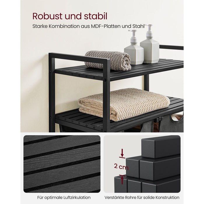 AUSLAUF VASAGLE | Laundry Basket 2 Compartments, Laundry Hamper with 2 Shelves, Laundry Sorter, Extendable Laundry Bag und Detachable, Per Bag 46 Liters, for Bathroom, Laundry Room, Black-grau BLH211G01