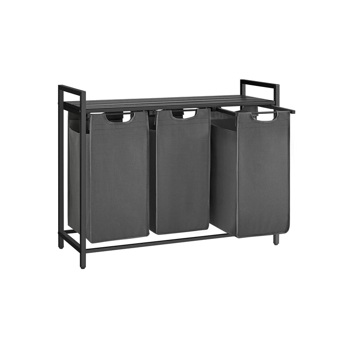 AUSLAUF VASAGLE | Laundry Basket, 3-Compartment Laundry Hamper, Pull-Out und Removable Laundry Bags, Laundry Sorter, Shelf, Metal Frame, 3 x 38L, 92.5 x 33 x 72 cm, Black und grau BLH301G01