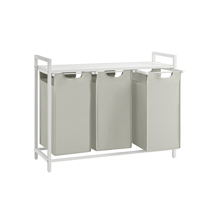 AUSLAUF VASAGLE | Laundry Basket, 3-Compartment Laundry Hamper, Pull-Out und Removable Laundry Bags, Laundry Sorter, Shelf, Metal Frame, 3 x 38L, 92.5 x 33 x 72 cm, weiß BLH301W01