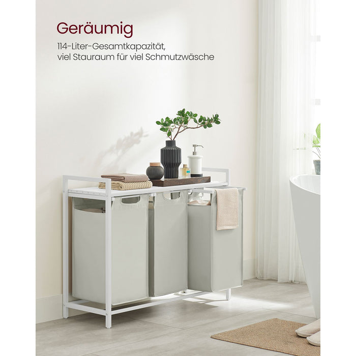 AUSLAUF VASAGLE | Laundry Basket, 3-Compartment Laundry Hamper, Pull-Out und Removable Laundry Bags, Laundry Sorter, Shelf, Metal Frame, 3 x 38L, 92.5 x 33 x 72 cm, weiß BLH301W01