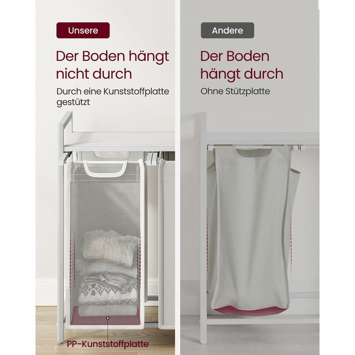 AUSLAUF VASAGLE | Laundry Basket, 3-Compartment Laundry Hamper, Pull-Out und Removable Laundry Bags, Laundry Sorter, Shelf, Metal Frame, 3 x 38L, 92.5 x 33 x 72 cm, weiß BLH301W01