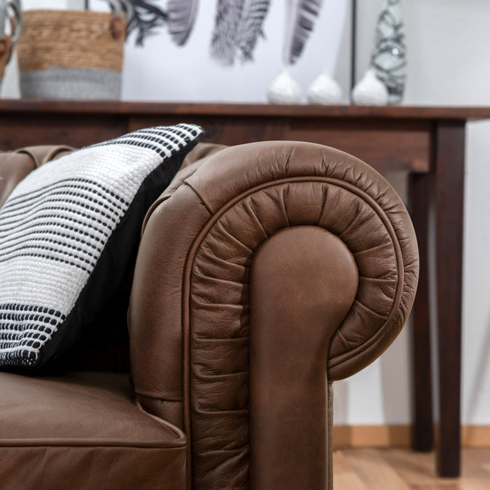 NEU Max Winzer | Bridgeport | Sofa | Sofa 3-Sitzer 3-get. | Echtleder (Antikoptik | Füße Buche Nussbaum Dunkel Lackiert (gedrechselt)