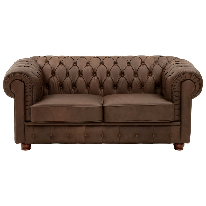 NEU Max Winzer | Bridgeport | Sofa | Sofa 2-Sitzer | Echtleder (Antikoptik | Füße Buche Nussbaum Dunkel Lackiert (gedrechselt)