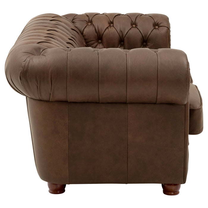 NEU Max Winzer | Bridgeport | Sofa | Sofa 2-Sitzer | Echtleder (Antikoptik | Füße Buche Nussbaum Dunkel Lackiert (gedrechselt)