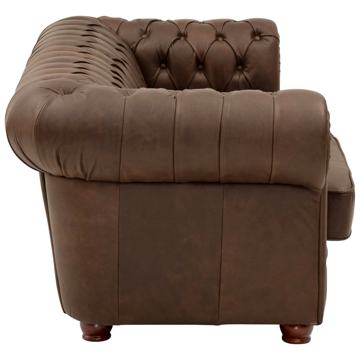 NEU Max Winzer | Bridgeport | Sofa | Sofa 3-Sitzer 3-get. | Echtleder (Antikoptik | Füße Buche Nussbaum Dunkel Lackiert (gedrechselt)