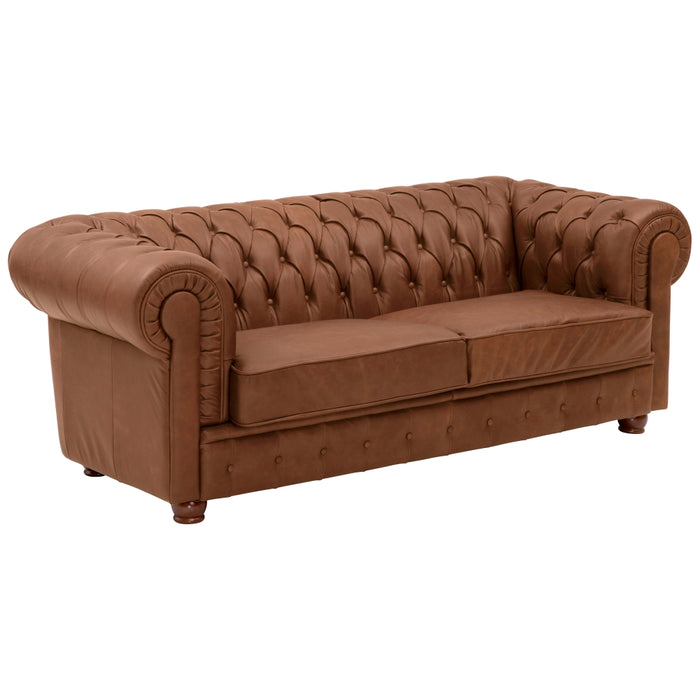 NEU Max Winzer | Bridgeport | Sofa | Sofa 3-Sitzer 3-get. | Echtleder (Antikoptik | Füße Buche Nussbaum Dunkel Lackiert (gedrechselt)