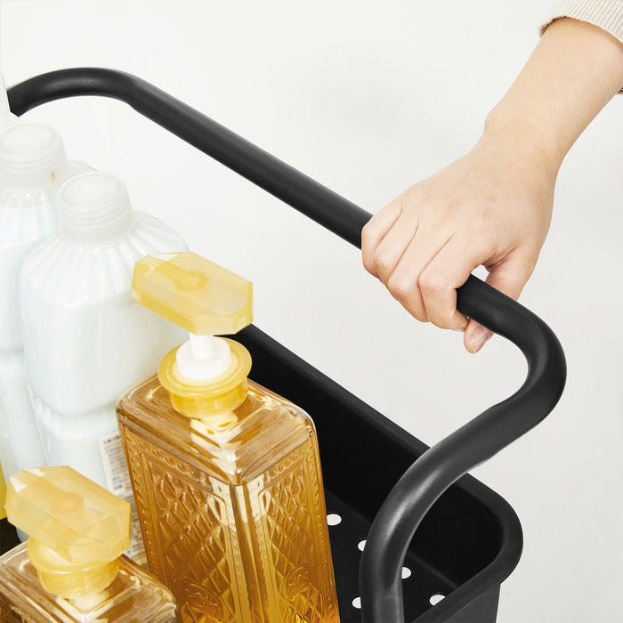 AUSLAUF SONGMICS | Rolling Cart, 3-Tier Storage Cart, Storage Trolley with Handle 2 Small Organisers, Steel Frame, Plastic Baskets, Utility Cart, Easy Assembly, for Bathroom Laundry Room, Black BSC067B01