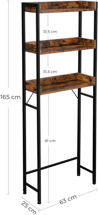 AUSLAUF VASAGLE | BTS002B01V1 Toilet Shelf Bathroom Shelf Washing Machine Shelf with 3 Open Shelves Space Saving Sturdy Easy Assembly Industrial Design Vintage Brown Black