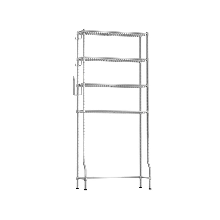 AUSLAUF SONGMICS | 4 Tier Over The Toilet Storage, Metal Storage Rack, Adjustable Shelves, 4 Hooks, Roll Holder, Space-Saving Bathroom Storage Shelf Organizer, 30 x 83 x 176 cm Silver Gray BTS023G01