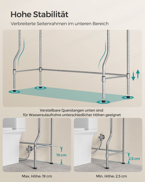 AUSLAUF SONGMICS | 4 Tier Over The Toilet Storage, Metal Storage Rack, Adjustable Shelves, 4 Hooks, Roll Holder, Space-Saving Bathroom Storage Shelf Organizer, 30 x 83 x 176 cm Silver Gray BTS023G01