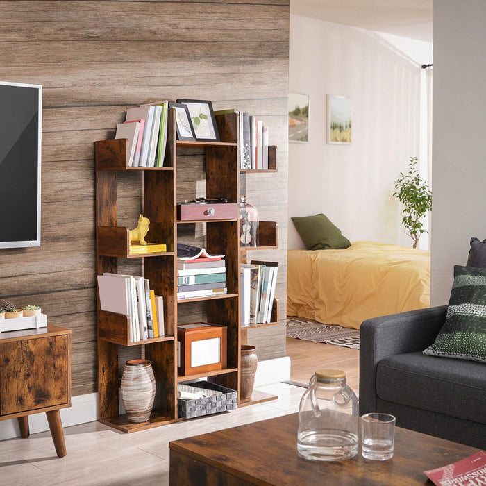 AUSLAUF VASAGLE | Bookshelf, Tree-Shaped Bookcase with 13 Storage Shelves, 86 x 25 x 140 cm, with Rounded Corners, rustikal braun LBC67BXV1