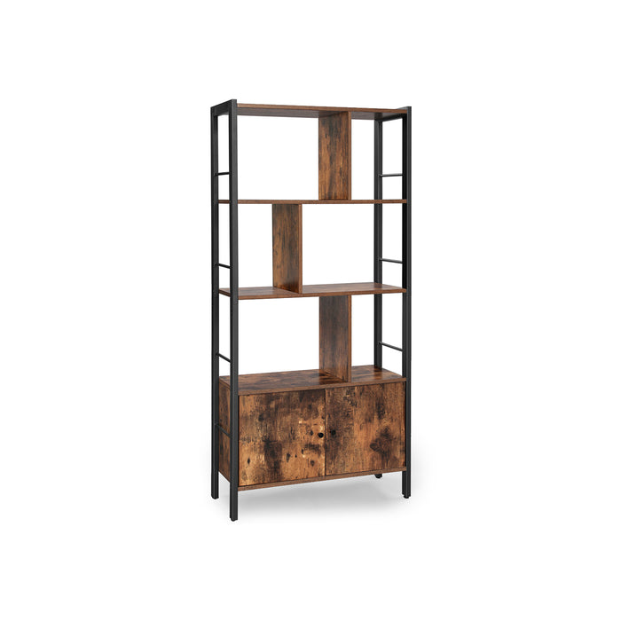 AUSLAUF VASAGLE | Bookshelf, Storage Shelf, Large Bookcase with Doors, 4 Shelves, Stable Steel Structure, Industrial Style, for Living Room, Office, rustikal braun und Black LBC022B01